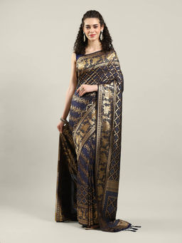 MEENA BAZAAR - Blue Art Silk Saree With Unstitched Blouse