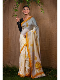Unnati Silks - Pure Block Printed With Embroidery Chanderi Sico Saree With Unstitched Blouse