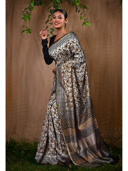 Unnati Silks - Pure Bagru Kalamkari Printed Chanderi Sico Saree With Unstitched Blouse