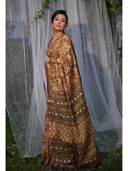 Unnati Silks - Pure Bagru Block Printed Soft Cotton Saree With Unstitched Blouse