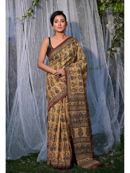 Unnati Silks - Pure Bagru Block Printed Soft Cotton Saree With Unstitched Blouse