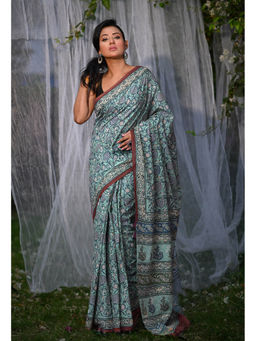 Unnati Silks - Blue Pure Bagru Block Printed Soft Cotton Saree With Unstitched Blouse