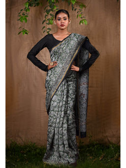 Unnati Silks - Pure Bagru Block Printed Chanderi Sico Saree With Unstitched Blouse