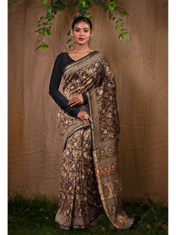 Unnati Silks - Pure Bagru Block Printed Chanderi Sico Saree With Unstitched Blouse