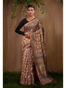 Unnati Silks - Pure Bagru Block Printed Chanderi Sico Saree With Unstitched Blouse