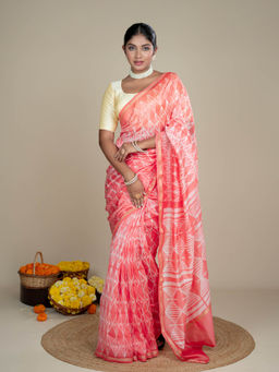 Ushvii - Kavita Peach Shibori Saree With Unstitched Blouse