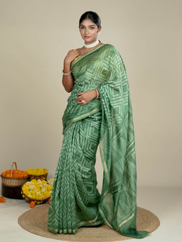 Ushvii - Ragini Olive Shibori Saree With Unstitched Blouse