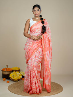 Ushvii - Ragini Peach Shibori Saree With Unstitched Blouse