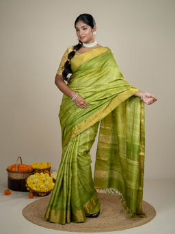 Ushvii - Kanti Lime Green Shibori Saree With Unstitched Blouse