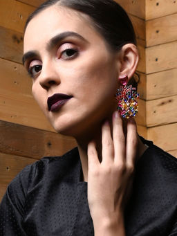 Odette - Pink Heart And Multicolored Rhinestone Earring