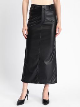 Madame - Women Black Faux Leather Skirt