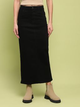 Madame - Women Black Midi Denim Skirt