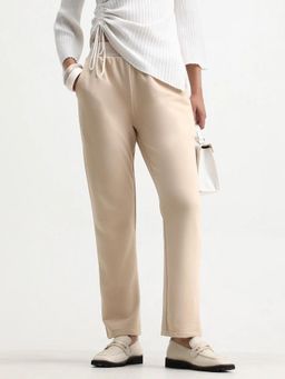 RAREISM - Women Tribon Beige Straight Solid Pant