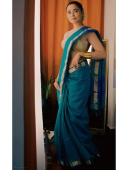 BEGUM BELIYA - Sapphire Blue Maheshwari Saree with Unstitched Blouse