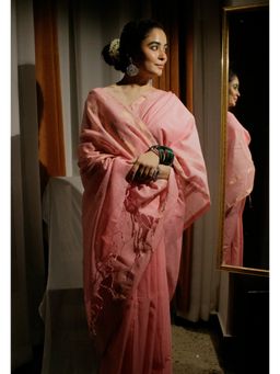BEGUM BELIYA - Tender Pink Maheshwari Saree with Unstitched Blouse