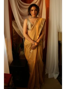 BEGUM BELIYA - Gleaming Gold Maheshwari Saree with Unstitched Blouse