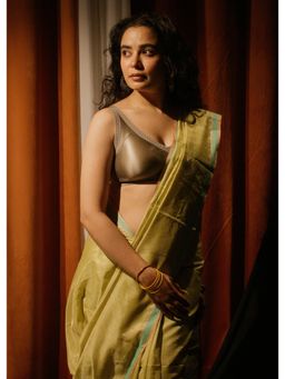 BEGUM BELIYA - Tranquil Pista Green Tissue Maheshwari Saree with Unstitched Blouse
