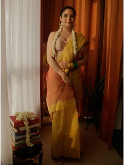 BEGUM BELIYA - Mesmerizing Mustard Yellow Tissue Maheshwari Saree with Unstitched Blouse