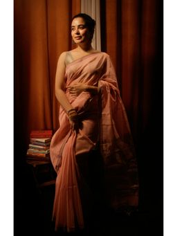 BEGUM BELIYA - Fresh Flamingo Pink Tissue Maheshwari Saree with Unstitched Blouse