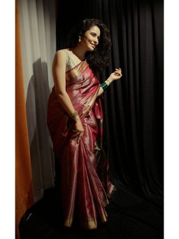 BEGUM BELIYA - Liquid Gold Deep Pink Kanjeevaram Saree with Unstitched Blouse