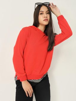 SHOWOFF - Red Solid Hooded Sweatshirt