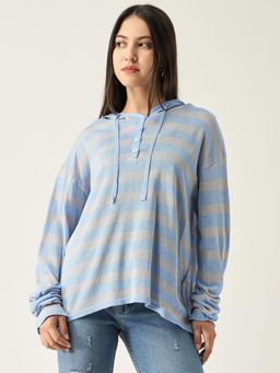SHOWOFF - Blue Striped Hooded Sweatshirt