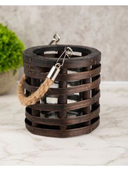 Voncasa - Lantern Wood Chip Candle Holder - Brown