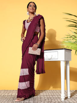 Odette - Purple Solid Poly Silk Saree with Unstitched Blouse