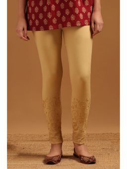 Soch - Womens Beige Threadwork Viscose Blend Pant