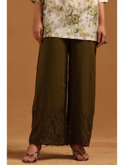 Soch - Womens Olive Viscose Embroidered Palazzo