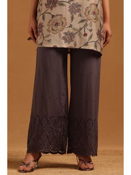 Soch - Womens Grey Viscose Embroidered Palazzo