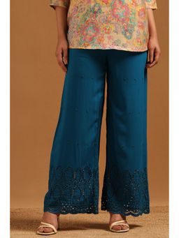 Soch - Womens Blue Viscose Embroidered Palazzo