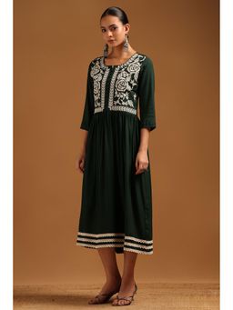 Soch - Women's Green Rayon Floral Dress