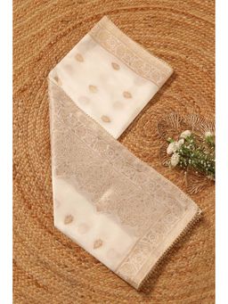 Soch - Womens Off White Russian Silk Jacquard Zari Woven Dupatta