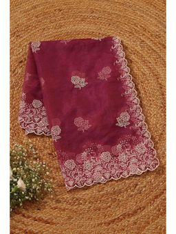 Soch - Womens Wine Organza Floral Machine Embroidered Dupatta