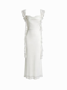 Cider - Mesh Ruffle Hem Maxi Dress