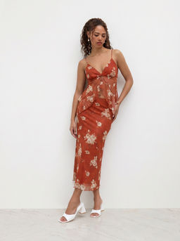 Cider - V-Neck Floral Ruffle Cami Top & Mid Rise Maxi Skirt Co-Ords