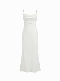 Cider - Satin Square Neck Ruched Lace Maxi Dress