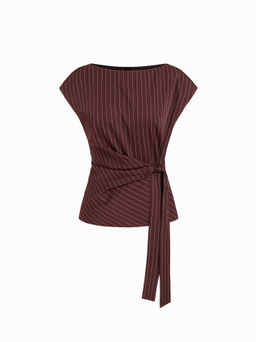 Cider - Boat Neck Stripe Knotted Oversized Top
