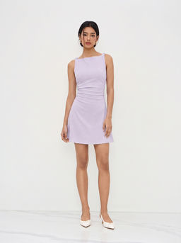 Cider - Boat Neck Twist Ruched Mini Dress