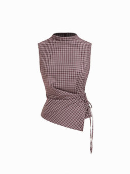 Cider - Stand Collar Texture Ruched Knotted Tank Top