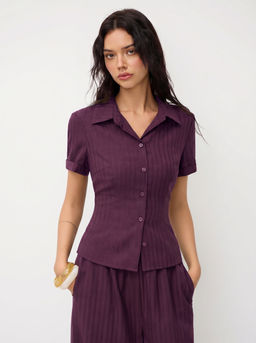 Cider - Polo Collar Texture Button Up Shirt