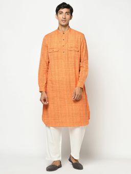 Fabindia - Cotton Orange Striped Men Kurta