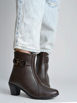 Shoetopia - Black Buckle-Accent Ankle Boots For Girls _ Brown