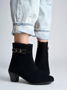 Shoetopia - Black Buckle-Accent Ankle Boots For Girls