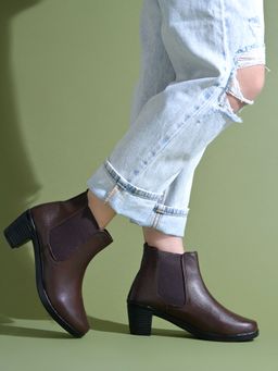 Shoetopia - Girl's Classic Brown Chelsea Heeled Ankle Boots