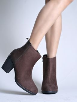 Shoetopia - Girl's Minimalist Block-Heel Ankle Boots-Brown