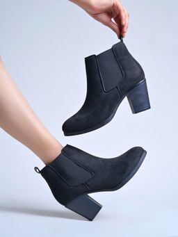 Shoetopia - Girl's Smooth Vegan Leather Chelsea Block Heel Boots-Black