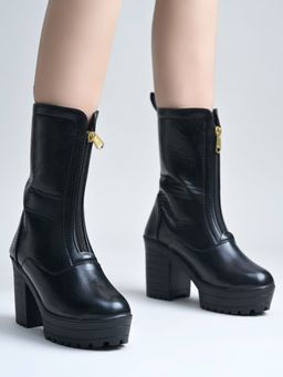 Shoetopia - Mid-Calf Black Combat Boots