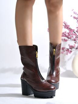 Shoetopia - Mid-Calf Brown Combat Boots